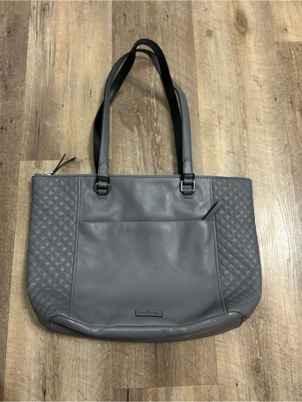 Vera Bradley Gray Quilted Panel Leather Tote